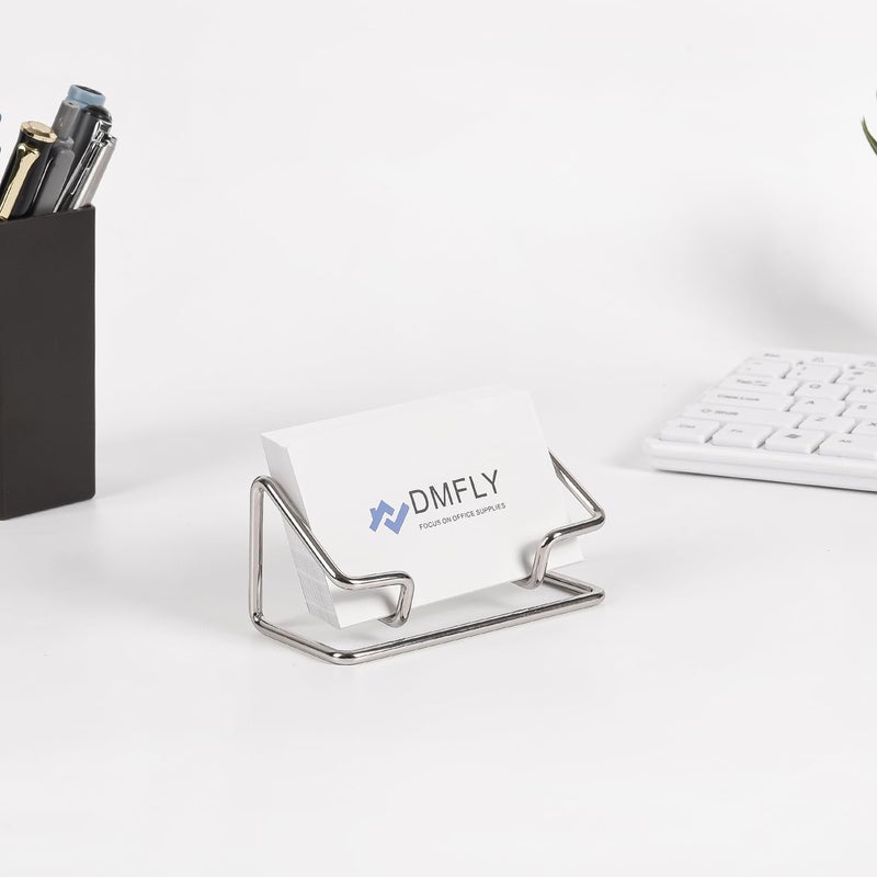 DMFLY Business Card Holder for Desk, Metal Cute Card Display Stand, Compatible with Various Countertops, Horizontal Silver - Image 3